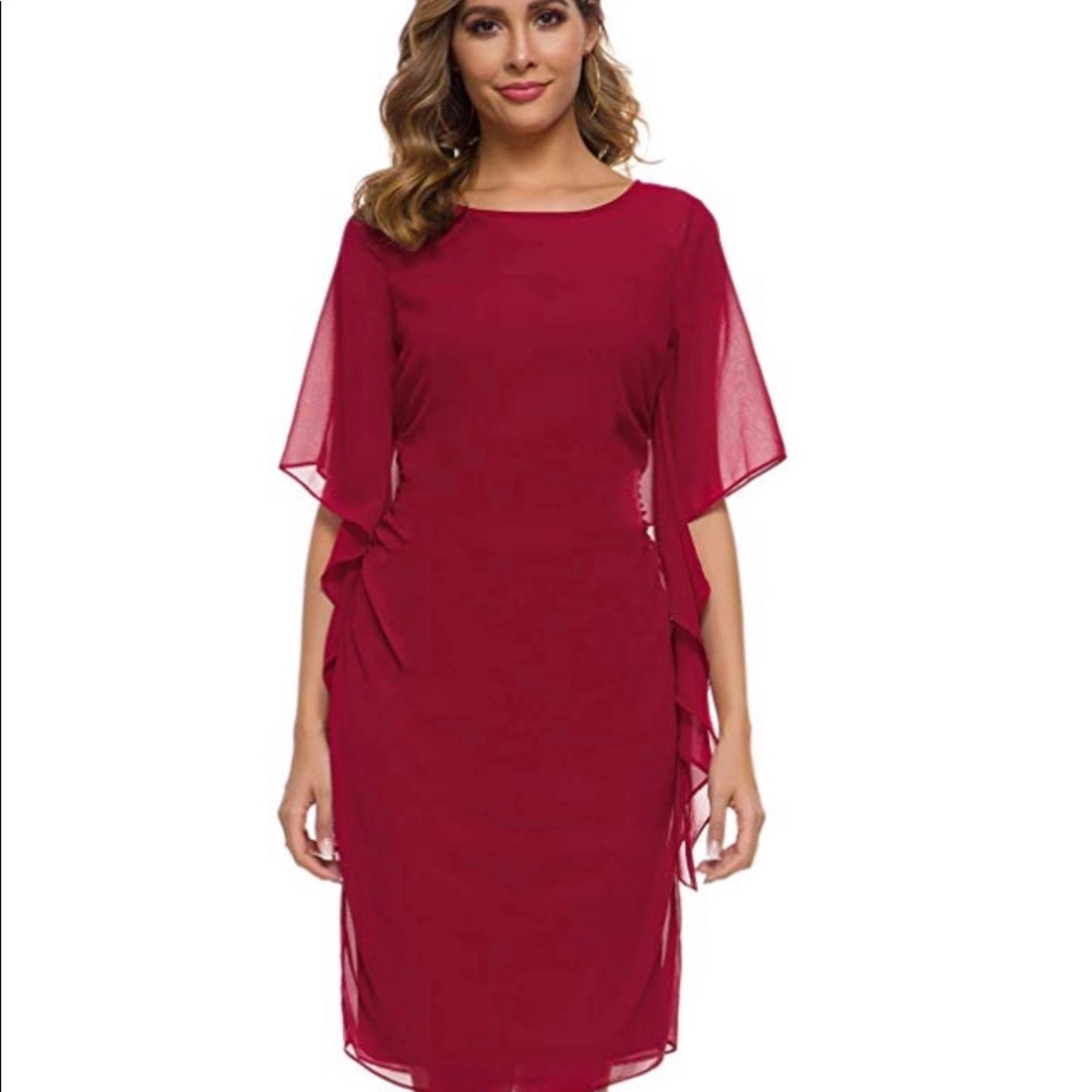Red chiffon cocktail dress - Picture 2 of 7